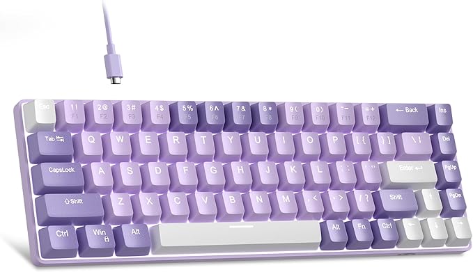 MageGee Portable 60% Mechanical Gaming Keyboard MK-Box LED White Backlit Compact 68 Keys Mini Wired Office Keyboard with Red Switch for Windows Laptop PC Mac - Violets
