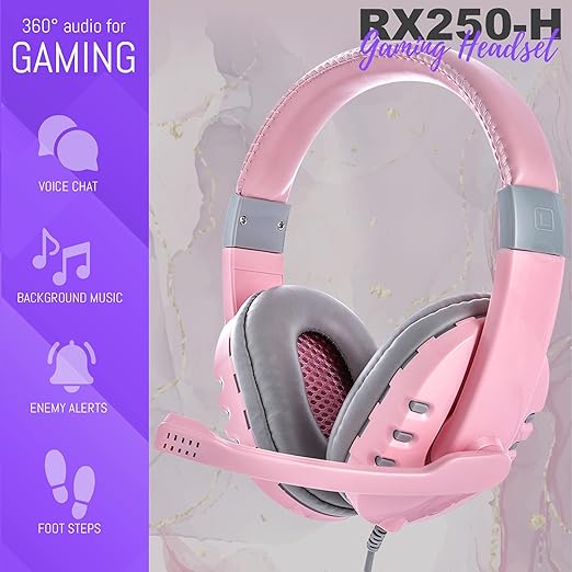 Pink Gaming Keyboard and Mouse Headset Headphones and Mouse pad Wired LED RGB Backlight Bundle Pink PC Accessories for Gamers and Xbox and PS4 PS5 Nintendo Switch Users - 4in1 Edition Hornet RX-250