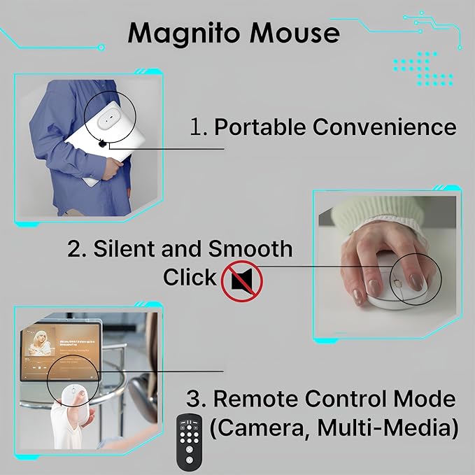 Magnito – Magnetic Wireless Bluetooth Mouse for MacBook iPad Laptop Windows Chrome OS Linux – Compact &amp Portable Attachable Silent Clicks – The Best Travel Mouse (Pink)