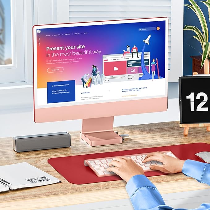 USB C Hub for iMac 24 inch 2021/2023/2024 Minisopuru iMac Hub Support M.2 NVMe SSD iMac Accessories for iMac M1/M3/M4 iMac Adapter with USB A/C 10Gbps SD/TF M.2 SSD (Not Included) Pink.