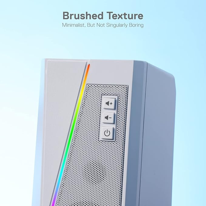 Redragon GS520 RGB Desktop Speakers 2.0 Channel PC Computer Stereo Speaker with 6 Colorful LED Modes Enhanced Sound and Easy-Access Volume Control USB Powered w/ 3.5mm Cable White