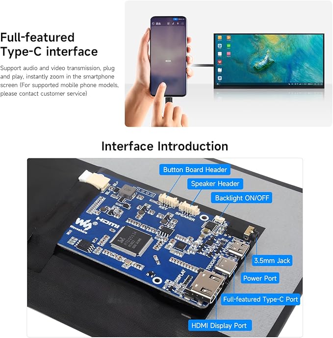 Waveshare 11.6inch Capacitive Touch Display in-Cell Technology 1768×828 Compatible with Raspberry Pi 5/4B/3B/Zero/Zero W/Zero 2W/Pico/Pico Supports Windows/Jetson Nano/TX2/Xavier NX/Orin