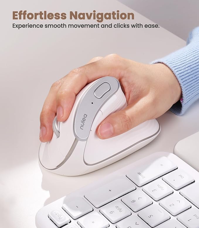 Nulea M510 Vertical Mouse Wireless Ergonomic Mouse for Comfy Tracking 3 Adjustable DPI (800-1200-1600) 2.4G Wireless Vertical Mouse with 6 Buttons Compatible with Windows Mac OS Laptop White