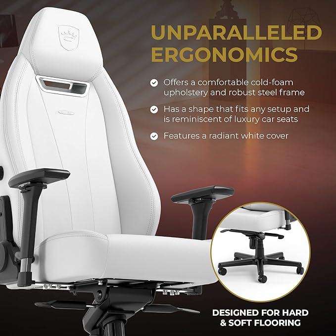 noblechairs Legend Ergonomic Gaming Chair Office Chair with Lumbar Support PU Leather White Edition