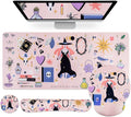 Petmolico Mouse Pad Set with Computer Keyboard Desk PadMouse Pad with Wrist RestTyping Wrist Pad and Cup CoastersErgonomic Design for Typing Pain Relief [PinkHalloween]