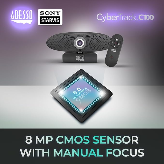 Adesso 4K Webcam for Conference and Meeting Room PC and Laptop with Remote Control Ultra HD Boardroom Camera with 8MP CMOS Sensor Adjustable View Angle 4X Zoom Clear Speaker and Microphone