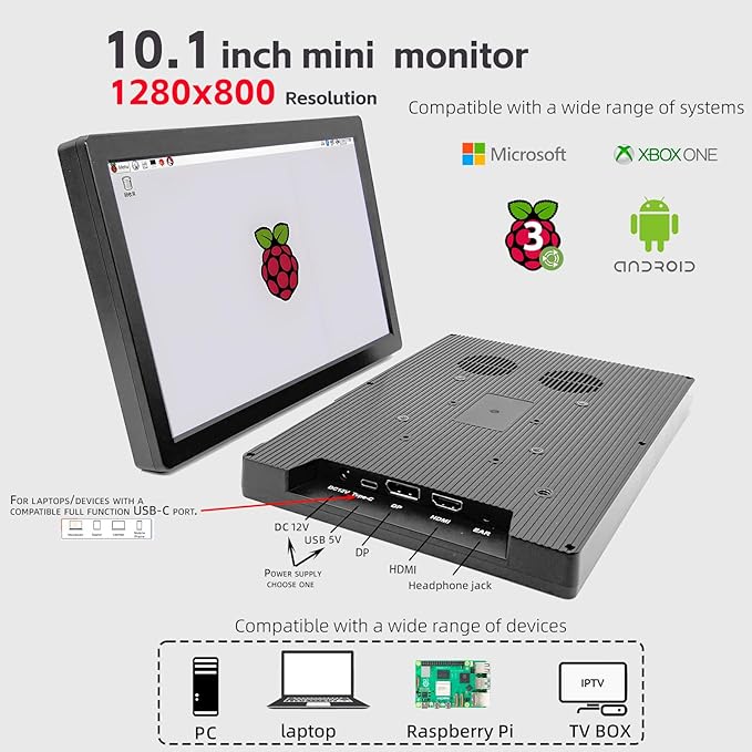 10.1 Inch IPS LED Mini MonitorSmall HDMI LCD ScreenMini Portable Monitor for Raspberry PiPC Laptop