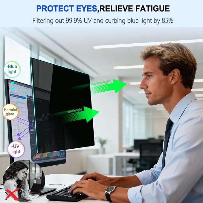 [2 Pack] Magnetic Privacy Screen for 27 Inch 16:9 Computer Monitor - Reversible Matte/Glossy Anti-Glare Removable Blue Light Filter Anti-Spy Eye Protection Screen Protector Shield for Desktop PC