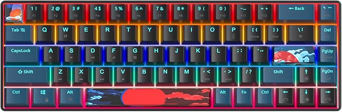 Protable 60% Percent Gaming Keyboard Mechanical Mini Compact Backlit 68 Keys Wired Office Keyboard with Red Switch for Mac/Win (Monstor Black/red Switch 68)
