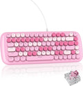 Pink Creamy Mechanical Gaming Keyboard Aesthetic w/White Backlit 84 Keys Cute Retro Typewriter Computer Keyboard Wired Round Keycaps for Windows/PC/PS5