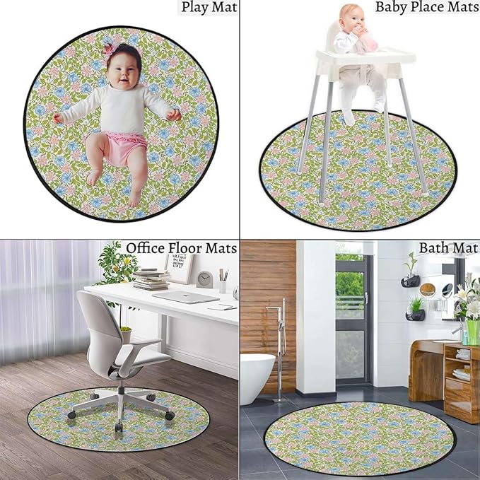 Multicolor Round Rug Contemporary Modern Boxes Easy Cleaning for Home OfficeLiving RoomBedroomKitchen Non Shedding Area Rug Colorful Spring Flowers Sketchy Theme Diameter 47.2 in