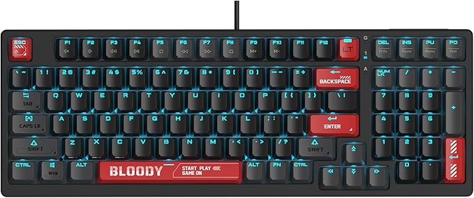 Bloody AT98 Red Optical Mechanical Gaming Keyboard 98 Key Compact Layout RGB Backlit Exact Reset System | Alpha Optical Switch