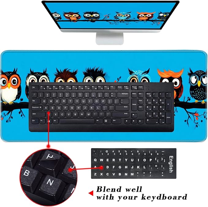 Keyboard Wrist Rest and Mouse Pad with Wrist Support Set Ergonomic CoasterMemory FoamEasy Typing Pain ReliefLarge XL Desk Mat 31.5x 11.8Cute Owls on a Branch