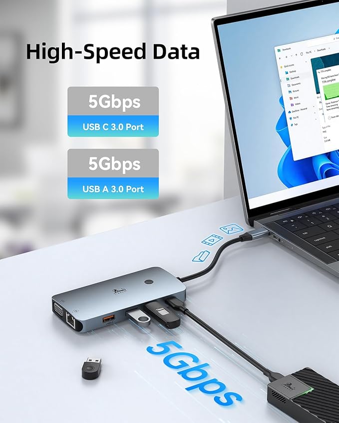 Laptop Docking Station 4 Monitors 9 in 1 Dual HDMI+DP+VGA 100W PD 5Gbps 3 USB C/A Ports Ethernet LIONWEI Docking Station Dual Monitor USB C Hub for Dell/HP/Surface/MacBook
