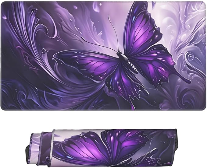 Purple Butterfly Desk Cover MatExtended Large Mouse PadComputer Laptop Mat Desk Decor for Office Game Home 30x16 Inch