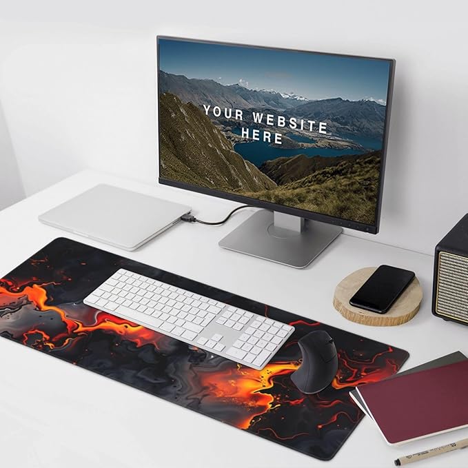 Flame Large Gaming Mouse Pad 35.5 X 16 Inch Extended Desk Mat for Keyboard and Mouse Waterproof Computer Mousepad with Stitched Edges &amp Non-Slip Base
