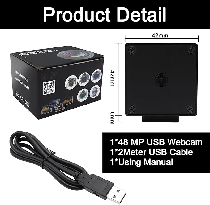 MMlove 8K USB Camera 48MP Webcam 4K 30FPS High Speed Autofocus Lightburn Camera with 70 Degree No Distortion Lens Industrial Security Wabcam for Skype/Zoom/FaceTime/HangoutsPC/Laptop/Raspberry Pi