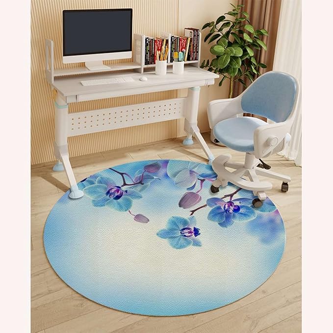 Blue and Purple Chair Mat for Hard Floors Flower Orchids Natural Flowers Protects FloorsSuitable for HomeWorkGameNon-Slip Not Stuck WheelEasy to Clean Romantic Floral Diameter 47.2 in