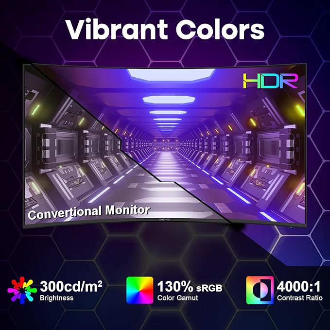 Amzfast 27 inch 240Hz Curved Gaming Monitor FHD 1080P Monitor Gaming with Upgraded Built-in Speakers MPRT 1ms with Fast VA Panel | 130% sRGB 4000:11500R | 12 Months Warranty Exchange