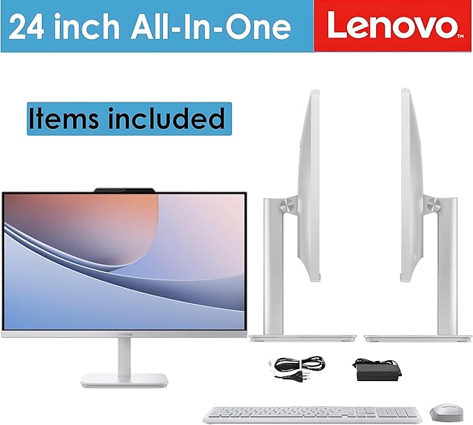 Lenovo 24 FHD All-in-One Desktop Computer for Home &amp Office Intel Processor HDMI WiFi 6 Bluetooth 5.2 Business AIO Vent-Hear Wireless Keyboard &amp Mouse Windows 11 (8GB RAM | 256GB SSD)