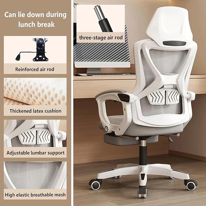 Desk Chair with Foot Rest Retractable Footrest with Adjustable Lumbar Support Computer Chair with Footrest Breathable Meshfor Home/Study/WorkingGrey
