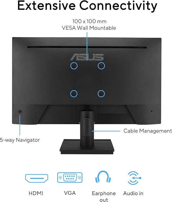 ASUS EyeCare VA249HG 24 Full HD Monitor Frameless Flicker-Free Blue Light Filter Adaptive-Sync 120Hz MPRT 1ms 16:9 IPS Panel 1920x1080 Vesa 100x100 HDMI D-Sub