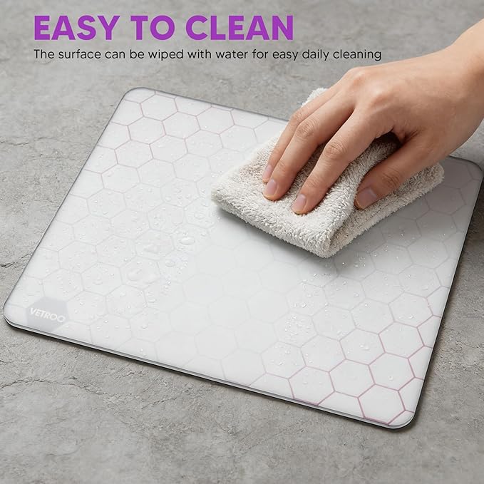 Vetroo GMP300 Tempered Glass Gaming Mouse Pad Micro-Etched 3mm Tempered Glass with Silicone Anti-Slip Base Multi-Layer Curing Smooth Operation for Esport &amp Work (White)