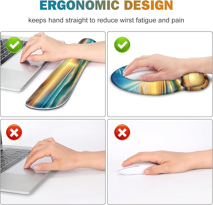 Gaming Mouse Pad Large Desk Mat Cute Desk Pad Protector 4in1 XXL Mousepad + Keyboard Wrist Rest+Mouse Wrist Rest+Coaster Set with Ergonomic Desk Pad for Home Office Computer Beach Sun Shell