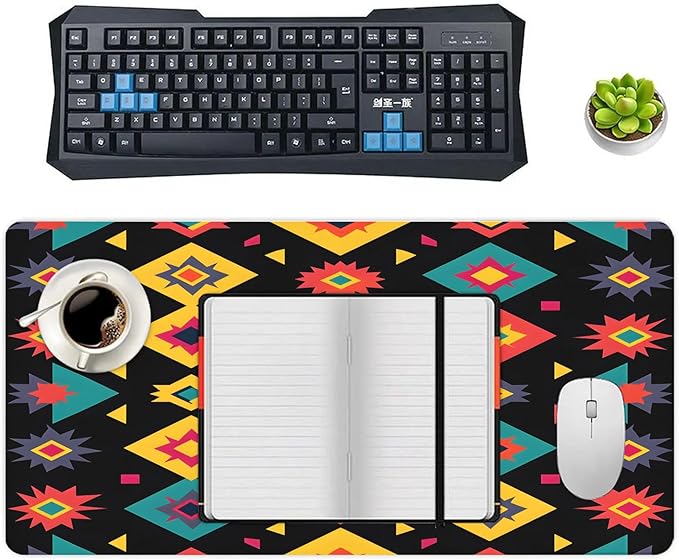 XXL Gaming Mouse Pad Boho Aztec Large Desk Mat Protector for Desktop Anti-Slip Rubber Extended Computer Keyboard Mat Writing Pad Mousepad for Work Office Home15.7 * 35.4 in A-697