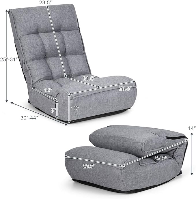 ARLIME 4-Position Adjustable Floor Chair Armless Gaming Chair w/Back Support &amp Soft Cushion Memory Foam Floor Lazy Sofa for Gaming Reading Meditating (Gray)