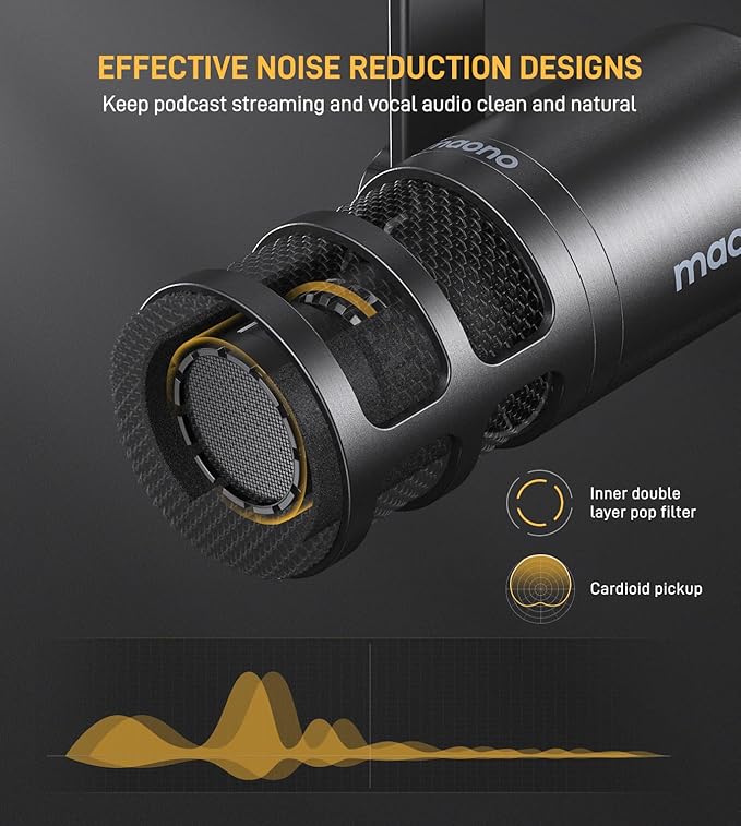 PD100 XLR Podcast Dynamic Microphone with 5/8 and 3/8 Inch Threads Fits Boom Arm Desk Stand for Vocal RecordingContent Creation