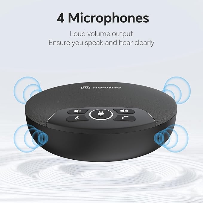 N newline USB Conference Microphone Speaker with Dongle Bluetooth Speakerphone 360° Voice Pickup 4 Mics Portable USB Speakerphone w/Noise Reduction for Home Office Meeting Teams Zoom NewPie 30