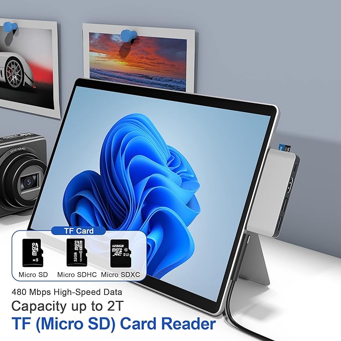 Docking Station for Surface Pro 8 with 4K HDMI USB-C Thunerbolt 4 (Display+Data+PD Charging) USB 3.0 USB 2.0 TF Card Slot Triple Display (Pro 8+HDMI+USB C) USB Hub for Pro8