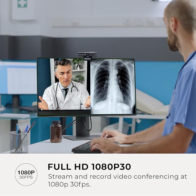 AVerMedia Live Streamer Cam 313 - Full HD 1080P Webcam with Privacy Shutter Dual Microphone 360 Degree Swivel for Video Conference - NDAA Compliant (PW313)