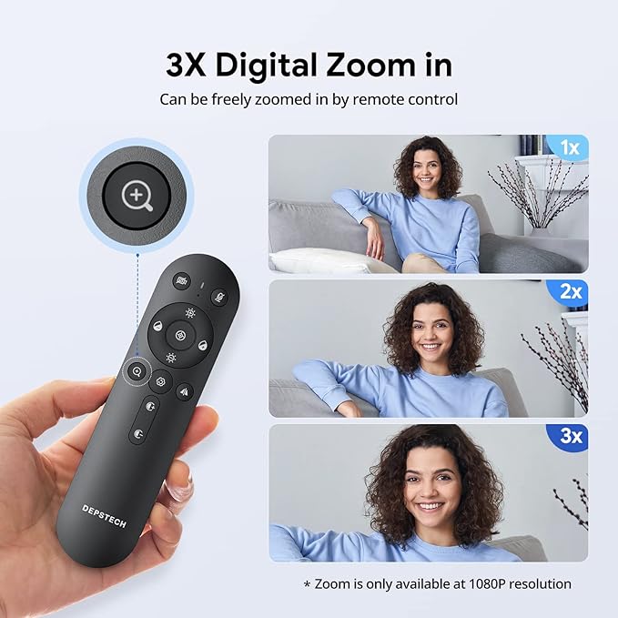DEPSTECH Webcam 4K Zoomable Webcam with Microphone and Remote Equipped with Sony Sensor 3X Digital Zoom Noise-Canceling Mics Auto-Focus Computer Camera for PC/Mac/Laptop/Zoom/Teams/OBS/Google