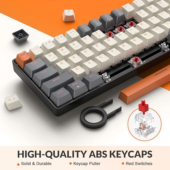 MAGIC-REFINER RK68 60% Wireless Mechanical Keyboard Bluetooth 5.0/2.4GHz with Dual Mode 2-in-1 Receiver Compact 68-Key Hot Swappable Gaming Keyboard Linear Red Switch for PC Mac Xbox Smartphone