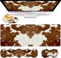 Gaming Mouse Pad Set Large Gaming Mouse Pad+Keyboard Wrist Rest+Mouse Wrist Rest+Coaster Easy Typing Pain Relief 31.5 × 11.8 inch Desk Mat for Home Office Brown Cow Print Pattern