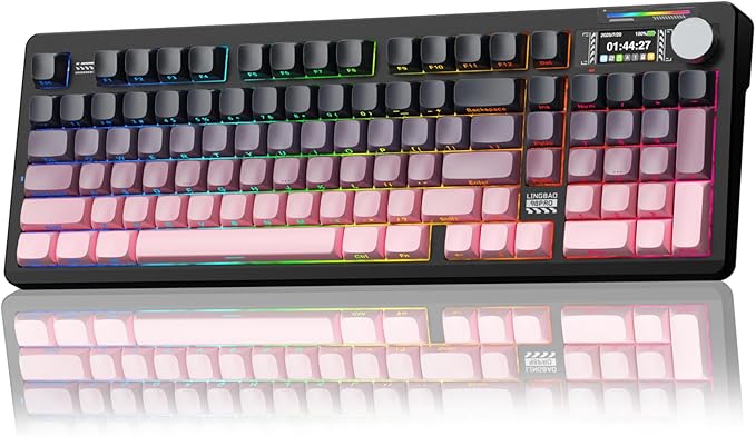 LINGBAO K98 PRO Mechanical Keyboard Wireless with Screen &amp KnobRGB Gaming Keyboard Tri-Mode BT5.0/2.4GHz/USB-C Gasket Mount Hot-Swappable Linear Switches Gamer Keyboards for PC/Mac/Linux/Andro