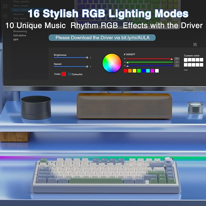 AULA F75 75% Wireless Mechanical Keyboard Hot Swappable Creamy Keyboard Pre-lubed Reaper Switches RGB Backlit Gaming Keyboards 2.4GHz/Type-C/BT5.0(White &amp Green)
