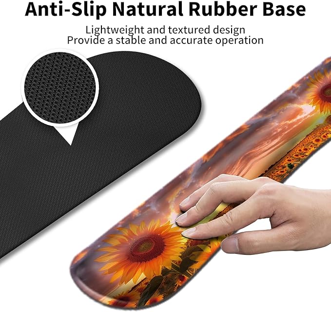 Keyboard Wrist Rest + Mouse Pad + Mouse Wrist Rest Support + Coaster Set Ergonomic Memory Foam Mouse and Keyboard Pad Set for Laptop Computer Office Home Working GamingSunflower