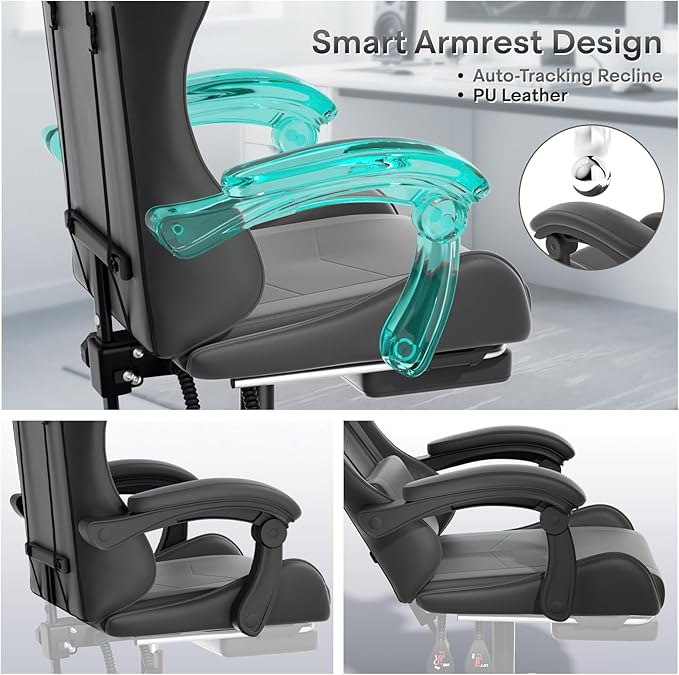Athena Collection Gaming Chair Ergonomic Gaming Chair with Footrest &amp Headrest Lumbar Support Height Adjustable Swivel Computer Chair Office Chair Adults(Carbon Fiber Black)