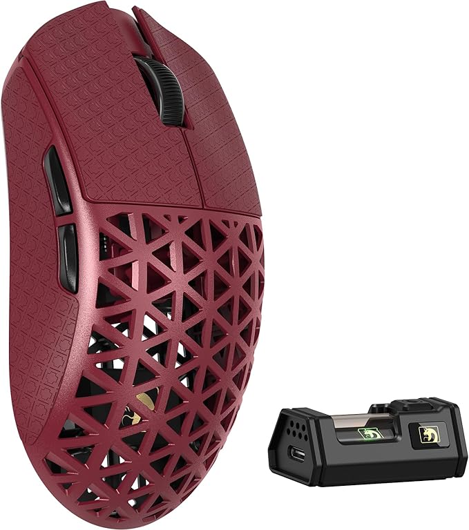 MAMBASNAKE M5 Ultra Carbon Fiber 8KHz Wireless Gaming MousePAW3950MAX Sensor 42K DPI39g Superlight Tri-Mode 2.4GHz/BT/Wired Computer MiceWeb Driver Supportfor Win/Mac/FPS/MOBA/Esports-Red (B)