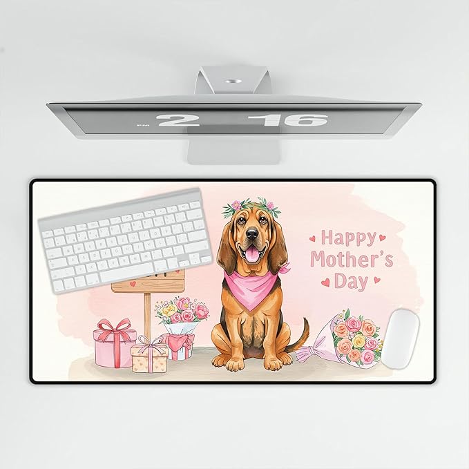 Happy Mother's Day Bloodhound Love Dog Mom Heart Flower Desk Mat Full Keyboard Mouse Pad Dog Lover Large Mousepad 12004
