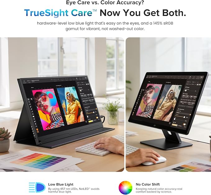 UPERFECT Portable Monitor 15.6” NxtLED™ Eye Care Laptop Monitor 125% sRGB 1080P Flicker-Free Low Blue Light Display USB-C &amp HDMI &amp VESA Travel Second Screen for Computer Mini PC Game Co