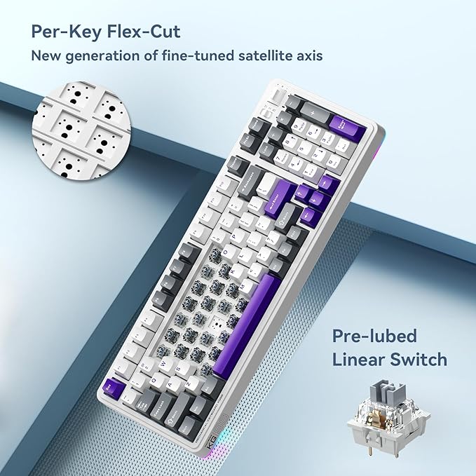 Machenike KG98 Mechanical KeyboardHot Swappable Custom Gaming KeyboardPre-lubed Linear SwitchesRGB SidelitTri-Mode 98 Keys Compact Layout for Gaming/Typing/Win/Mac/PC