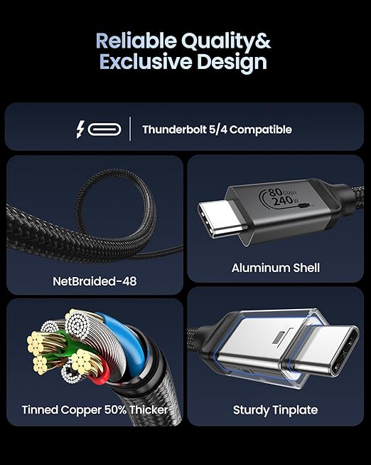 Silkland 80Gbps USB 4 for Thunderbolt 5 Cable 10FT/3M up to 120Gbps Bandwidth for Dual 8K 240W PD 3.1 Charging Braided USB C Video Cable Compatible Thunderbolt 4 MacBook iPhone 17 SSD Dock