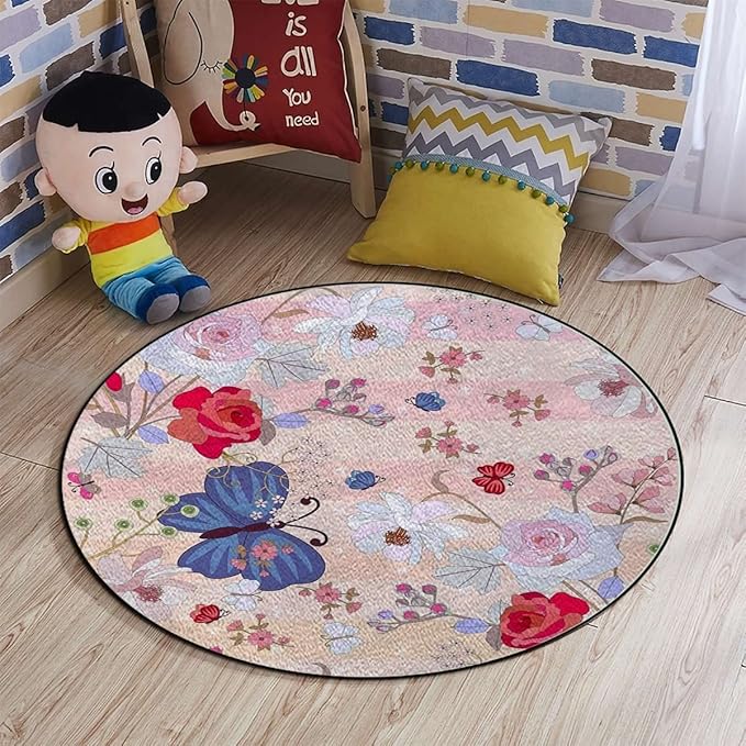 Abstract Round Floor Mats for Office Chair Under Computer Desk Floor Protector for Rolling Chairs Non Slip Anti Scratches Modern Romantic Floral DesignPink Purple Diameter 47.2 in