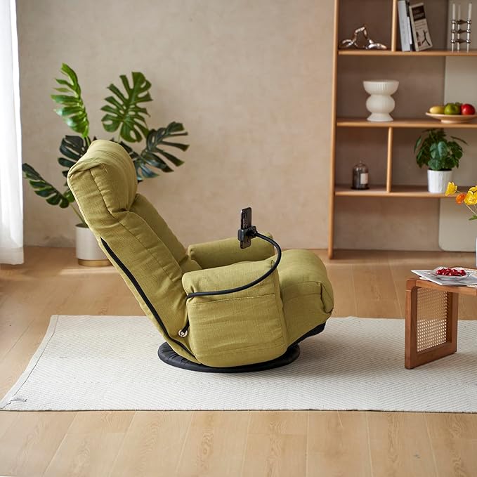 Floor Gaming Chair – 5-Position Adjustable 360° Swivel Folding Sofa Chair with Armrests Cushion-Padded Chaise Lounge for Teens &amp Adults (Green)