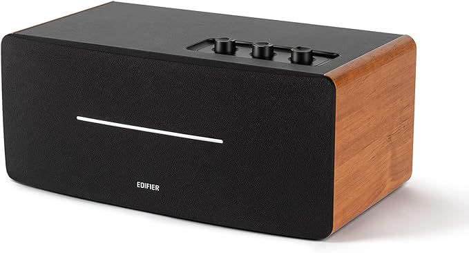 Edifier D12 Integrated Desktop Computer Speakers with Bluetooth 5.0 Wireless Stereo Tabletop Speaker 70 Watts RMS with Subwoofer Line Out RCA Aux Input for PC Monitor Laptop - Wooden Enclosure