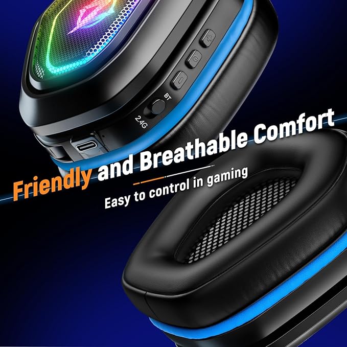 Ozeino 2.4GHz Gaming Headset Wireless with Flip Mic for Ps5 Ps4 PC Gaming Headphones with RGB Light 40Hr Battery Bluetooth Headset for Laptop Mobile Mac